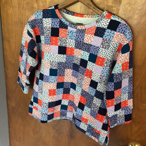 Land's End Patchwork Quilted Top Cottage Core Mixed Print Boho Nautical Coastal - Picture 10 of 15